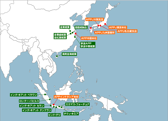 APPグループ主要工場の地図